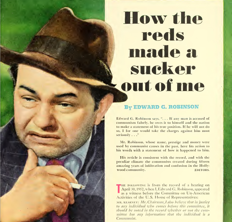 Edward G. Robinson's article in The American Legion Magazine which decried his involvement in communism.